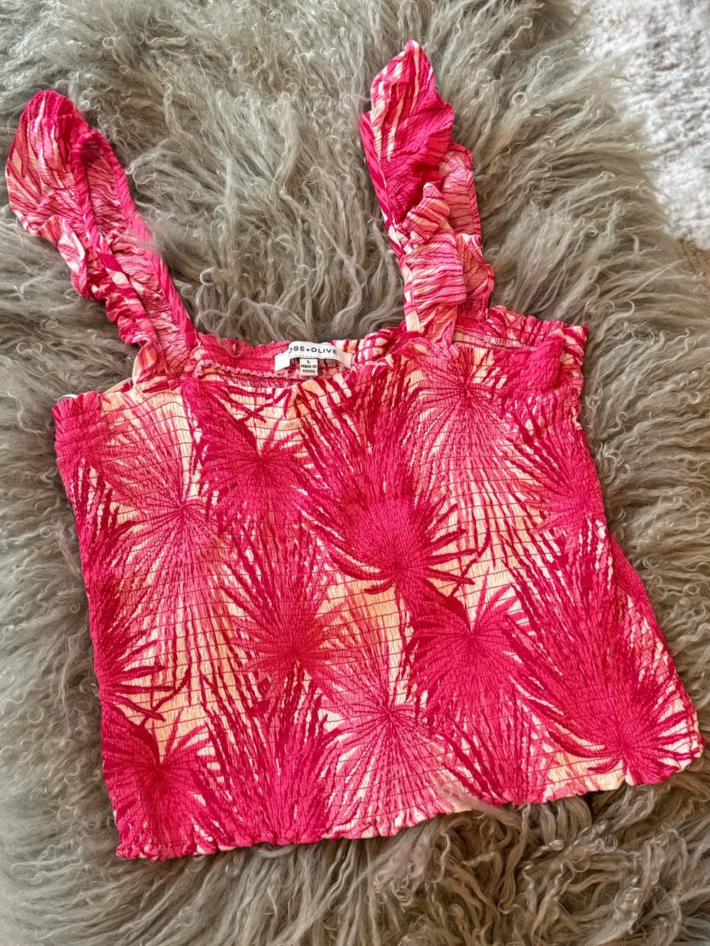 Rose & Olive Hot Pink Floral Smocked Tank